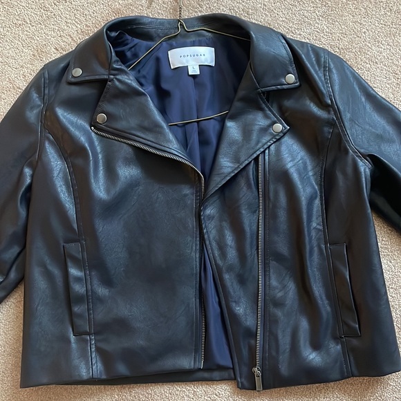 Navy blue leather jacket - Picture 5 of 7
